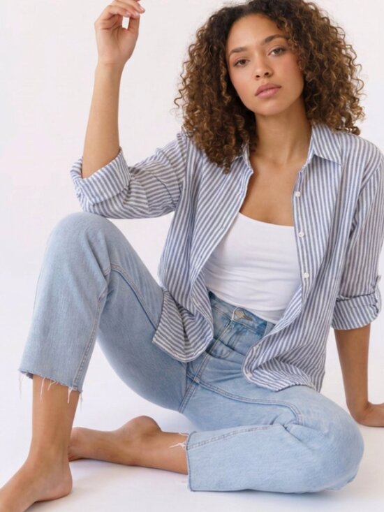 Max Studio Tops - NWT Max Studio Striped Button Down Shirt - Size: Large
